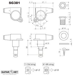 NEW Gotoh SG381-EN07 MG Locking Tuners 6-In-Line Keys w/ EBONY Buttons - CHROME