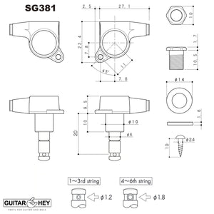 NEW Gotoh SG381-04 MG Magnum Locking Keys w/ KEYSTONE Buttons 3x3 Set - BLACK