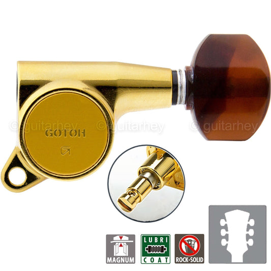 NEW Gotoh SG381 MG Magnum Locking Tuning TORTOISE Buttons Keys Set 3x3 - GOLD