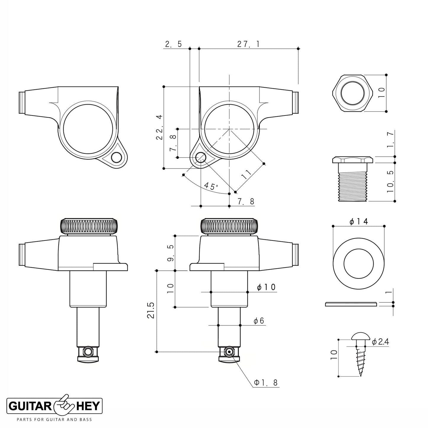 NEW Gotoh SG381-P8 MGT Locking Tuners L3+R3 SMALL AMBER Buttons 3x3 - CHROME