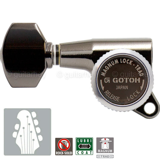 NEW Gotoh SG381-07 MGT L2+R4 Set Mini Locking Tuners Keys 2x4 - COSMO BLACK