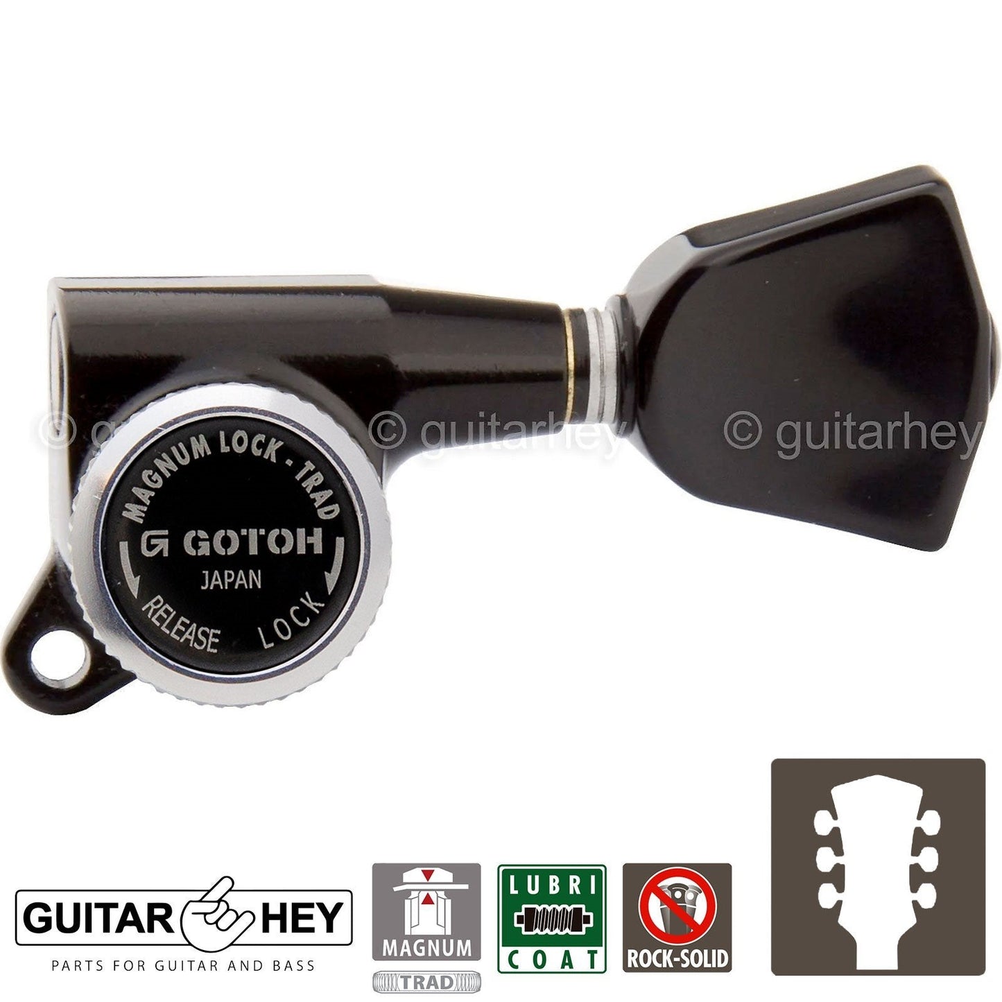 NEW Gotoh SG381-PB4 MGT Locking Keys w/ Keystone Plastic Buttons Set 3x3 - BLACK