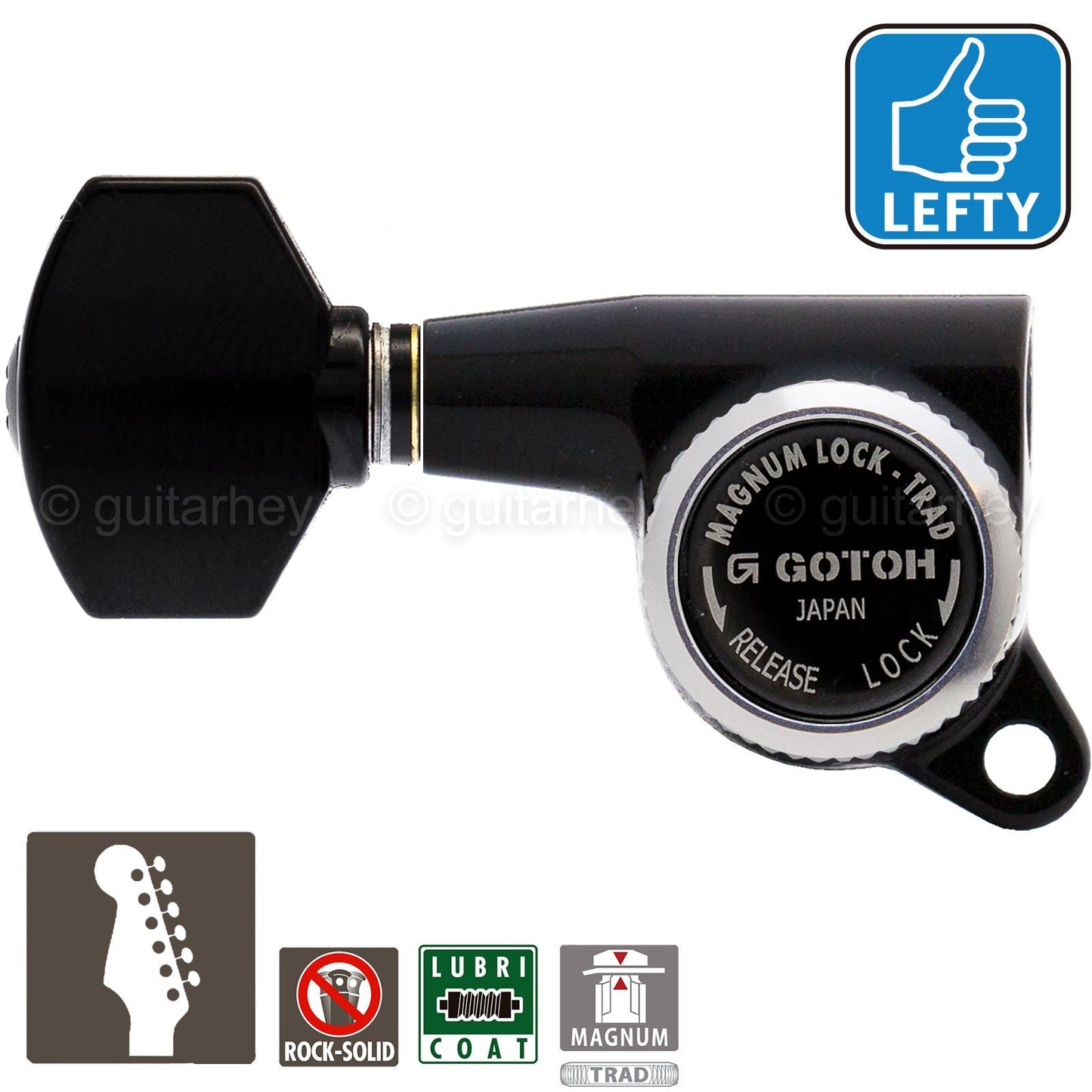 NEW Gotoh SG381-07 MGT 6 In-Line Set Locking Tuning Keys LEFT-HANDED - BLACK