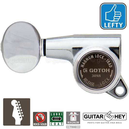 Gotoh SG381-05 MGT 6 In-Line Set MAGNUM Locking OVAL Button LEFT-HANDED - CHROME
