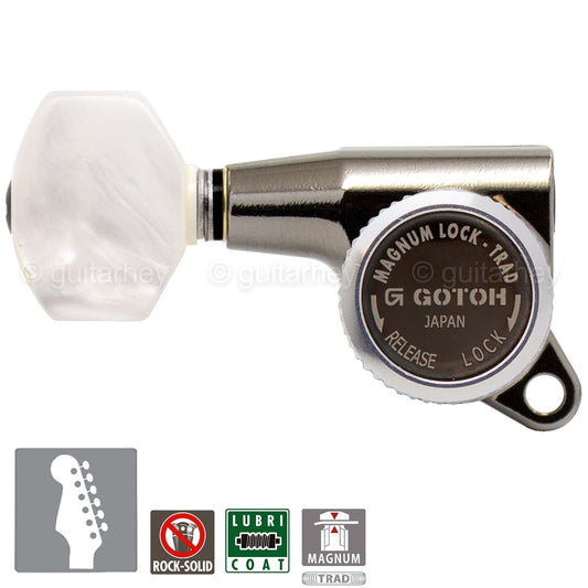Gotoh SG381 MGT 6 In-Line Set MAGNUM Locking PEARLOID LEFT-HANDED - COSMO BLACK