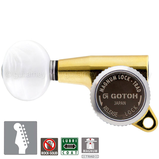 NEW Gotoh SG381-05P1 MGT Locking Tuning Keys Set 6 in Line LEFT-HANDED - GOLD