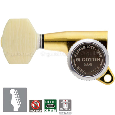 NEW Gotoh SG381-M07 MGT 6 in Line Set Locking IVORY Buttons LEFT-HANDED - GOLD