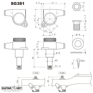 Tarraxas Gotoh SG381-07 MGT 6 em Linha Set Com Trava - GOLD (Dourada)