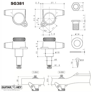 NEW Gotoh SG381-EN07 MGTB Locking Tuners Set 6 in line LEFT HANDED TREBLE, BLACK