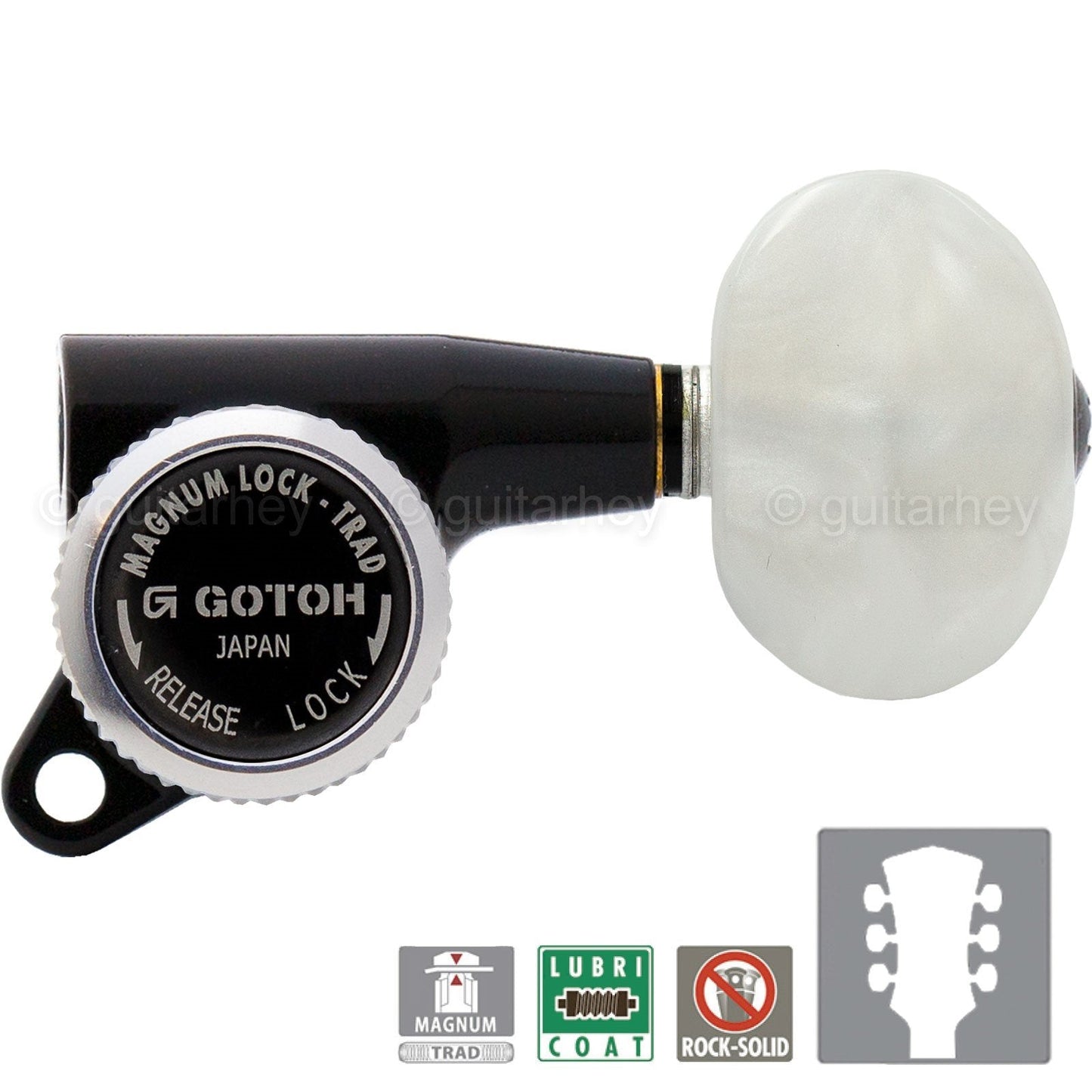 NEW Gotoh SG381-P1 MGT Locking Tuners L3+R3 LARGE PEARLOID Buttons 3x3 - BLACK