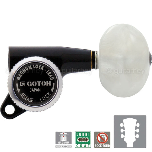 NEW Gotoh SG381-P1 MGT Locking Tuners L3+R3 LARGE PEARLOID Buttons 3x3 - BLACK