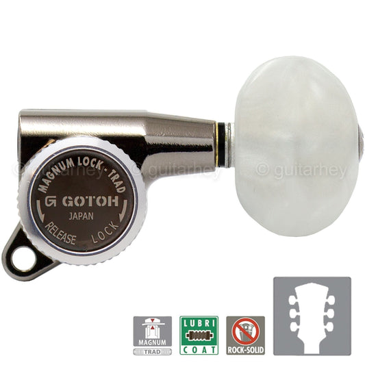 NEW Gotoh SG381-P1 MGT Locking Tuners L3+R3 LARGE PEARL Buttons 3x3 COSMO BLACK