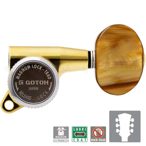 NEW Gotoh SG381-P2 MGT Locking Tuners Keys L3+R3 LARGE AMBER Buttons 3x3 - GOLD