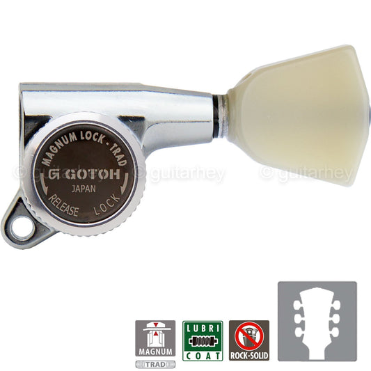 NEW Gotoh SG381-P4N MGT Locking Tuning Keys w/ Keystone Buttons Set 3x3 - CHROME