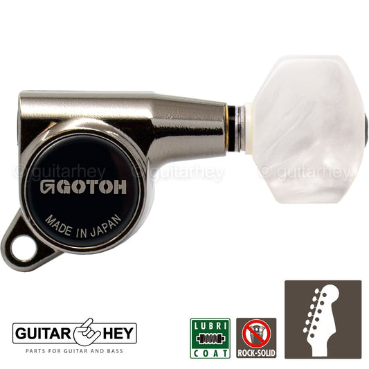NEW Gotoh SG381 PEARLOID Button Tuning Keys 6 in line 16:1 Ratio - COSMO BLACK
