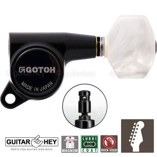 NEW Gotoh SG381 MG Magnum Locking Keys Set 6 in line w/ PEARLOID Buttons - BLACK