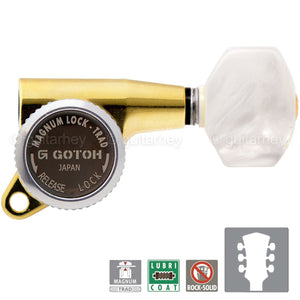 NEW Gotoh SG381 MGT Locking Tuning Keys Set L3+R3 PEARLOID Buttons 3x3 - GOLD