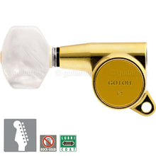 Load image into Gallery viewer, NEW Gotoh SG381 Mini Tuners 6 in line w/ PEARLOID Buttons LEFT HANDED - GOLD