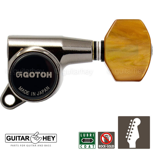 NEW Gotoh SG381-P8 MIJ 6 in Line Set Tuners w/ AMBER Style Buttons - COSMO BLACK