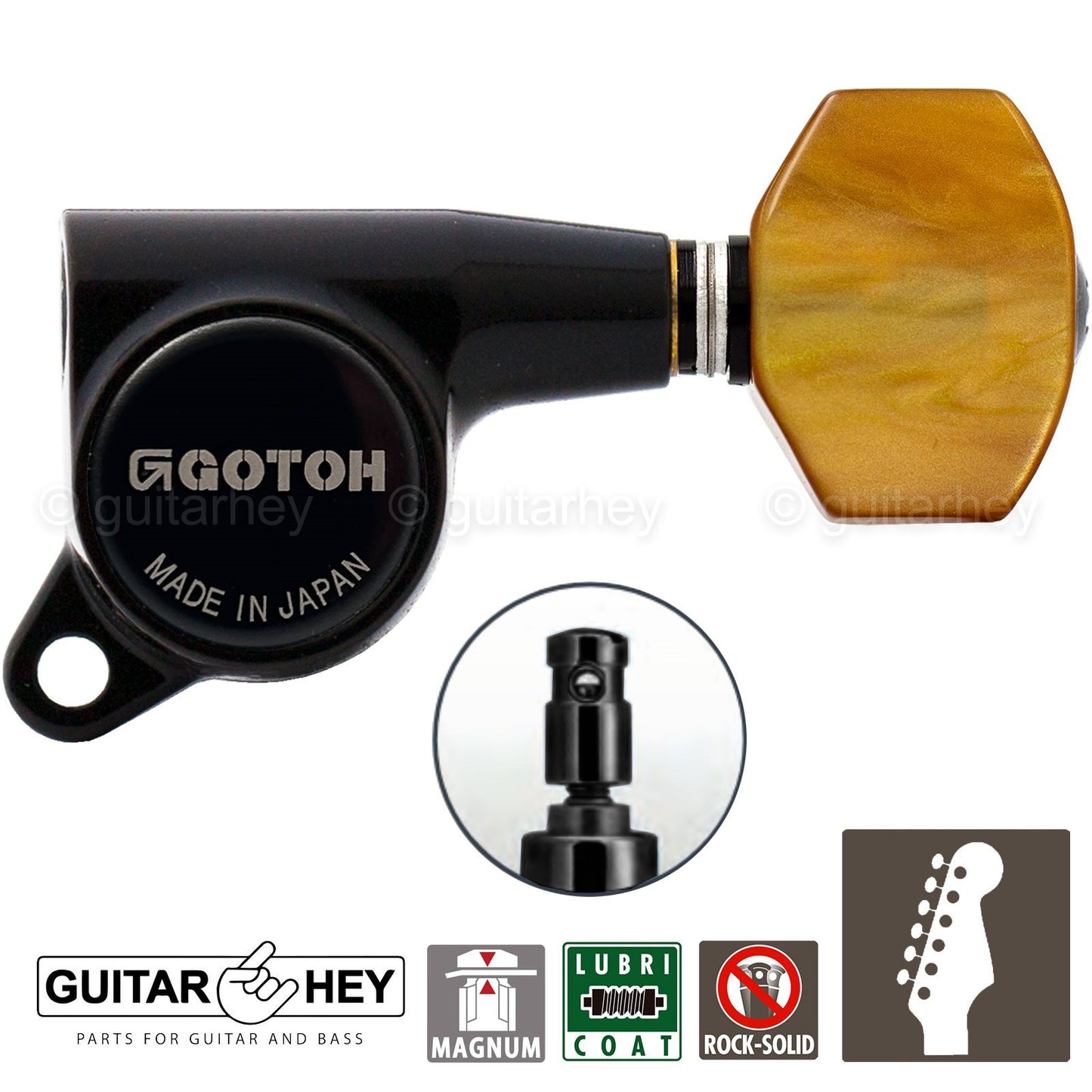 BRAND NEW Gotoh SG381-P8 MG MAGNUM LOCK Locking Key Set 6 in line Tuner - BLACK
