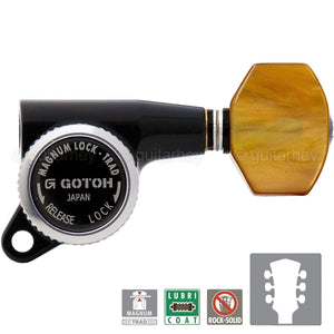 NEW Gotoh SG381-P8 MGT Locking Tuners Keys L3+R3 SMALL AMBER Buttons 3x3 - BLACK