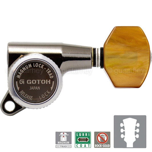 NEW Gotoh SG381-P8 MGT Locking Tuners L3+R3 SMALL AMBER Buttons 3x3 COSMO BLACK