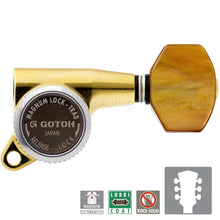 Load image into Gallery viewer, NEW Gotoh SG381-P8 MGT Locking Tuners Keys L3+R3 SMALL AMBER Buttons 3x3 - GOLD