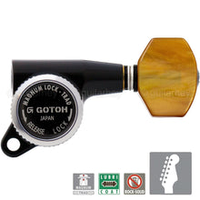 Load image into Gallery viewer, NEW Gotoh SG381-P8 MGT 6 in Line Locking Tuners Set AMBER Buttons - BLACK