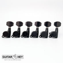 Load image into Gallery viewer, NEW Gotoh SG381-EN07 Set 6 in Line Mini Tuners EBONY Buttons LEFT-HANDED - BLACK