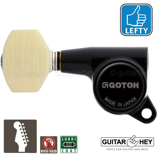 NEW Gotoh SG381-M07 6 in Line Set Tuners IVORY Style Buttons LEFT-HANDED - BLACK