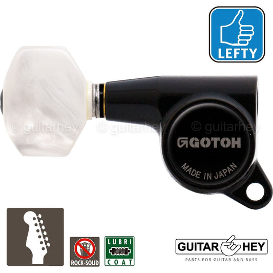 NEW Gotoh SG381 Set 6 in Line Mini Tuners w/ Pearloid Buttons LEFT-HANDED, BLACK