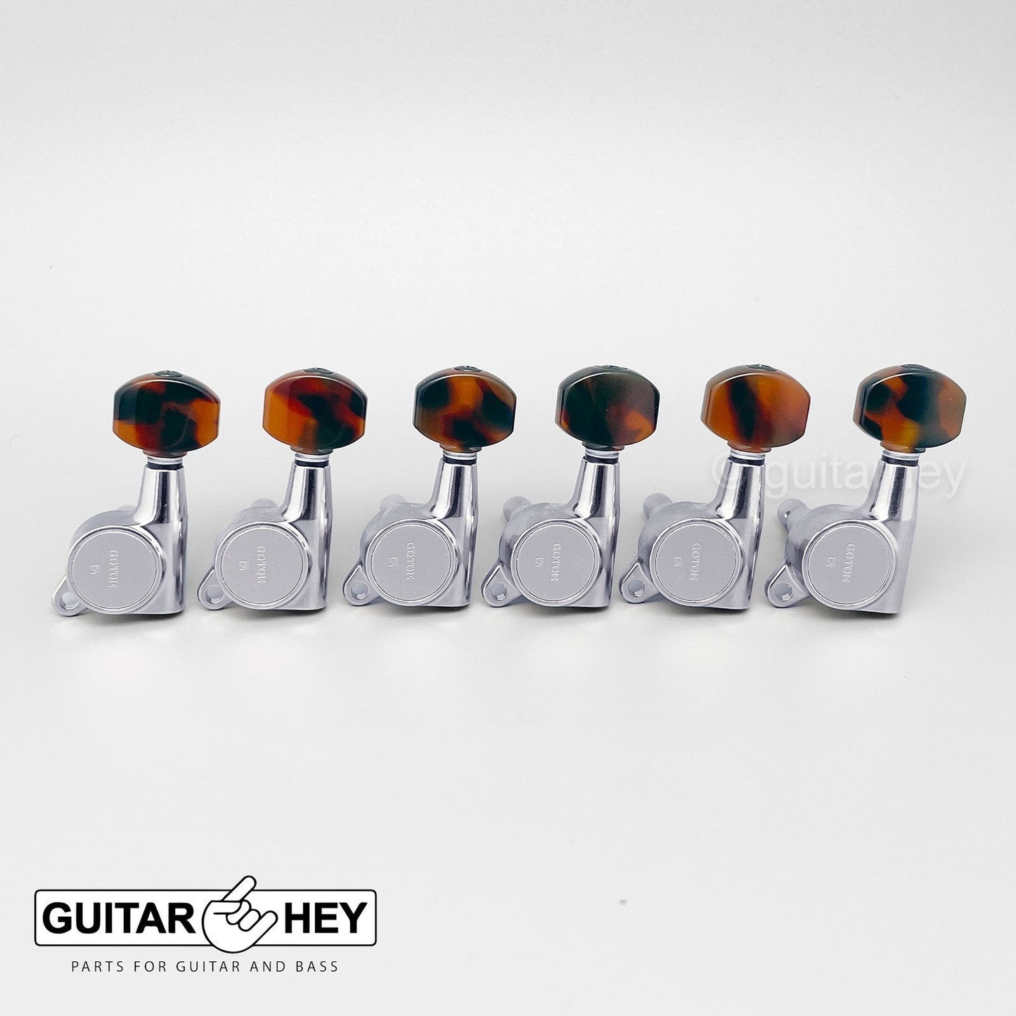 NEW Gotoh SG381 R6 Set 6 in line Tuners w/ TORTOISE Buttons LEFT HANDED - CHROME