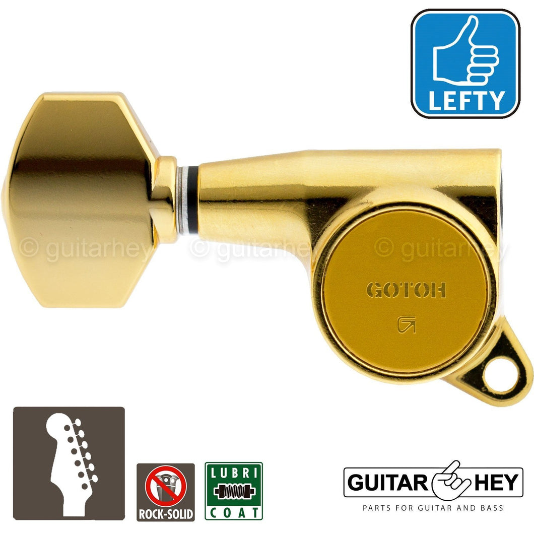 NEW Gotoh SG381-07 R6 Set 6 in line Mini Tuners w/ screws LEFT HANDED - GOLD