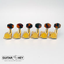 Load image into Gallery viewer, NEW Gotoh SG381 Tuners Set 6 in line Keys TORTOISE Buttons LEFT HANDED - GOLD