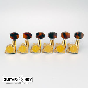 NEW Gotoh SG381 Tuners Set 6 in line Keys TORTOISE Buttons LEFT HANDED - GOLD