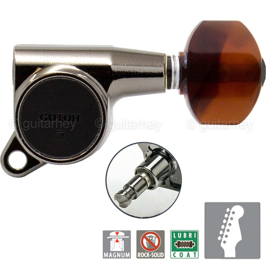 NEW Gotoh SG381 MG MAGNUM LOCKING Set 6 in line TORTOISE Buttons - COSMO BLACK