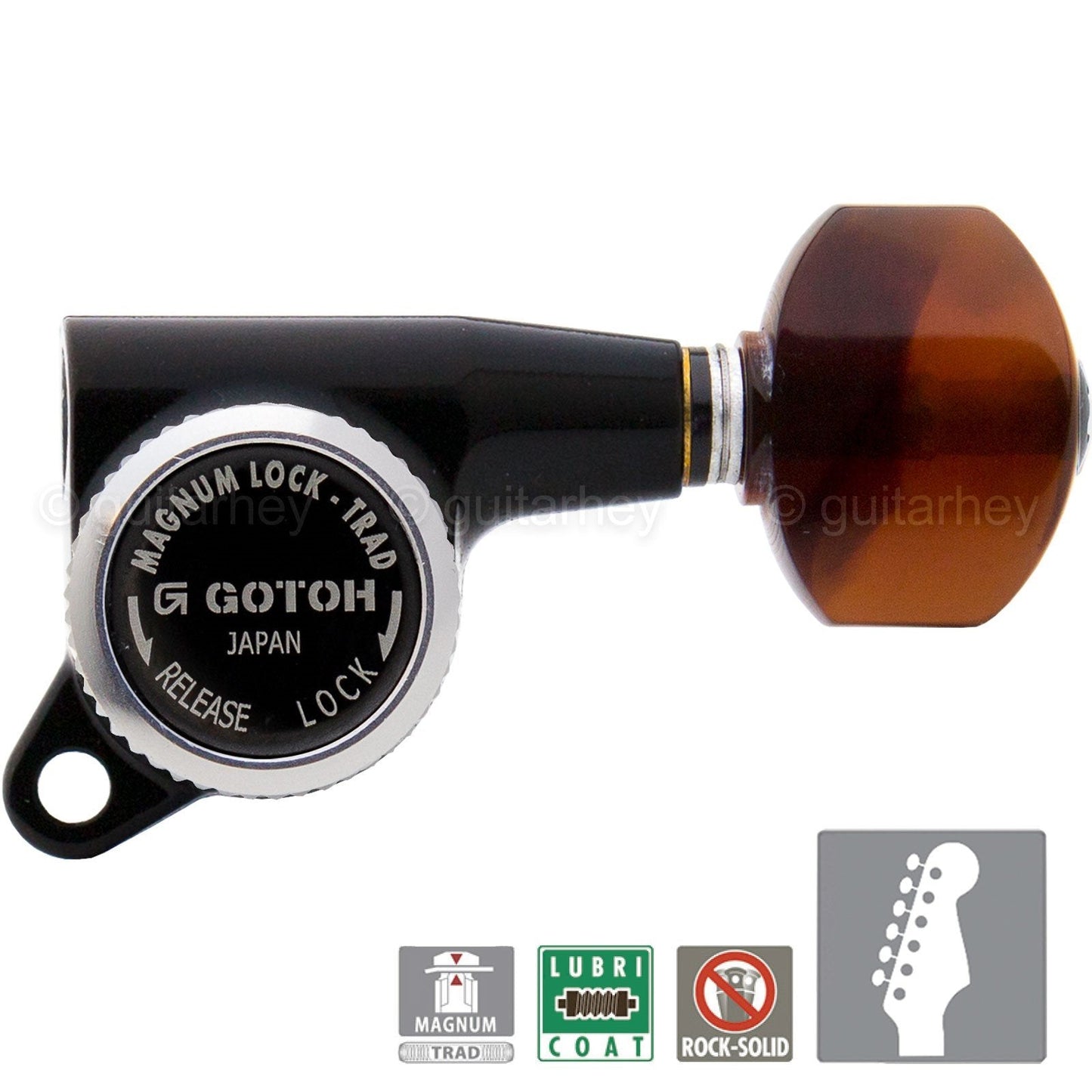NEW Gotoh SG381 MGT 6 In-Line Locking Magnum Tuners w/ TORTOISE Buttons - BLACK