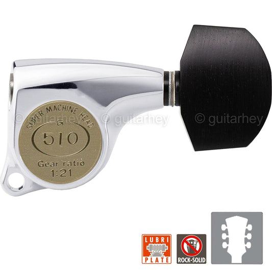 NEW Gotoh SGL510Z-EN01 Set Tuners LARGE Wood Button 1:21 Gear Ratio 3x3 - CHROME