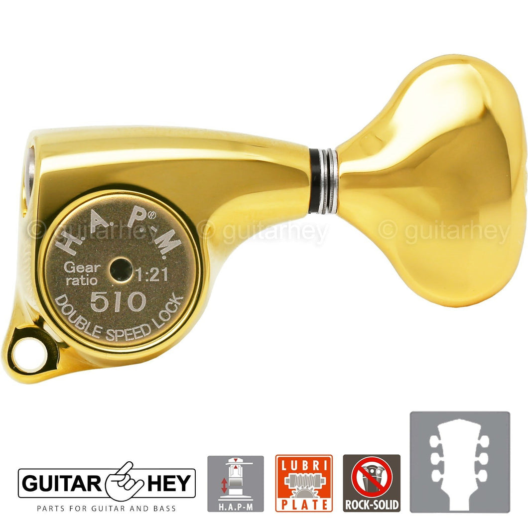 NEW Gotoh SGL510Z-L5 HAPM Locking Tuners Adj. Height, 1:21 Gear Ratio 3x3 - GOLD