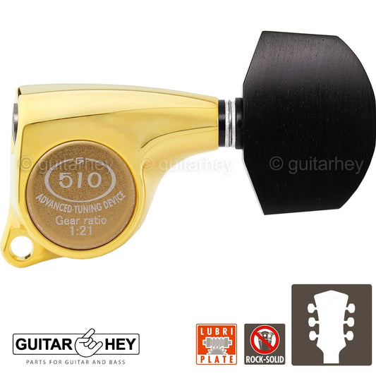 NEW Gotoh SGL510Z-EN01 L3+R3 Tuners Set EBONY Buttons 1:21 Gear Ratio 3x3 - GOLD