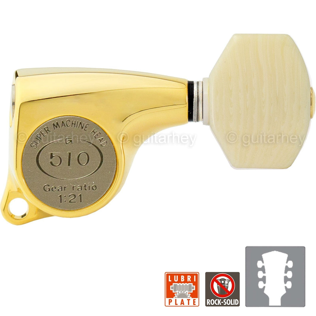 NEW Gotoh SGL510Z-M07 L3+R3 Tuners Set Ivory Buttons 1:21 Gear Ratio, 3x3 - GOLD