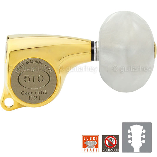 NEW Gotoh SGL510Z-P1 L3+R3 Tuners Set PEARL Buttons 1:21 Gear Ratio 3x3 - GOLD