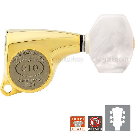 NEW Gotoh SGL510Z-P7 L3+R3 Tuners Set Pearl Buttons 1:21 Gear Ratio, 3x3 - GOLD