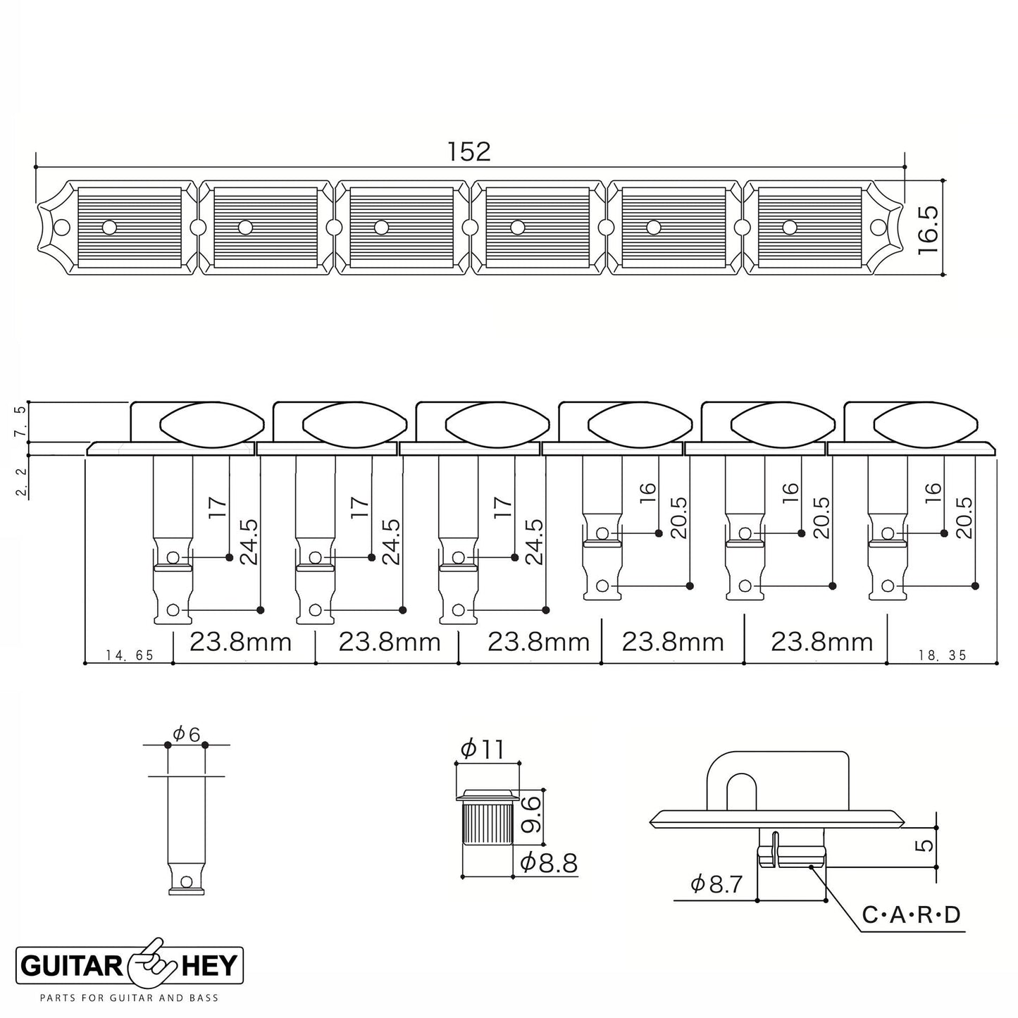 NEW Gotoh SDS510-05M HAP 6-in-line Adjustable Height Vintage Style Tuners NICKEL