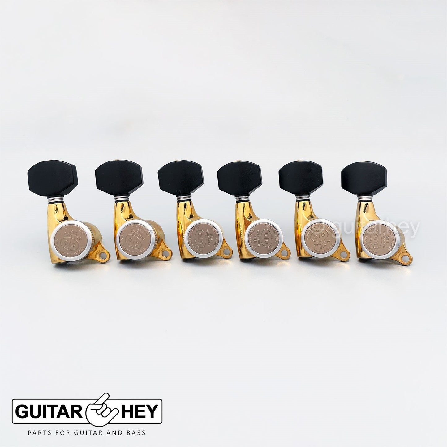 NEW Gotoh SGS510Z-B07 MGT 6 in line Locking Tuners Set w/ Black Buttons - GOLD