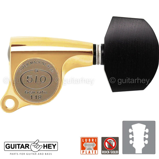 NEW Gotoh SGS510Z-EN01 L3+R3 Set Mini Tuners EBONY Buttons 1:18 Ratio 3x3 - GOLD
