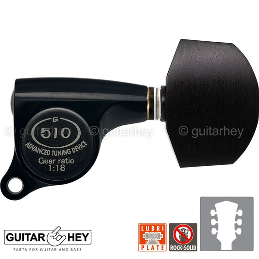 NEW Gotoh SGS510Z-EN01 L3+R3 Set Mini Tuners EBONY Buttons 1:18 Ratio 3x3, BLACK