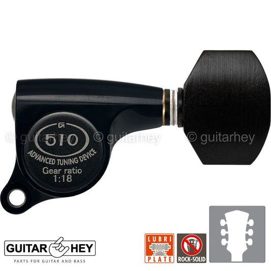 NEW Gotoh SGS510Z-EN07 L3+R3 Set Mini Tuners EBONY Buttons 1:18 Ratio 3x3, BLACK