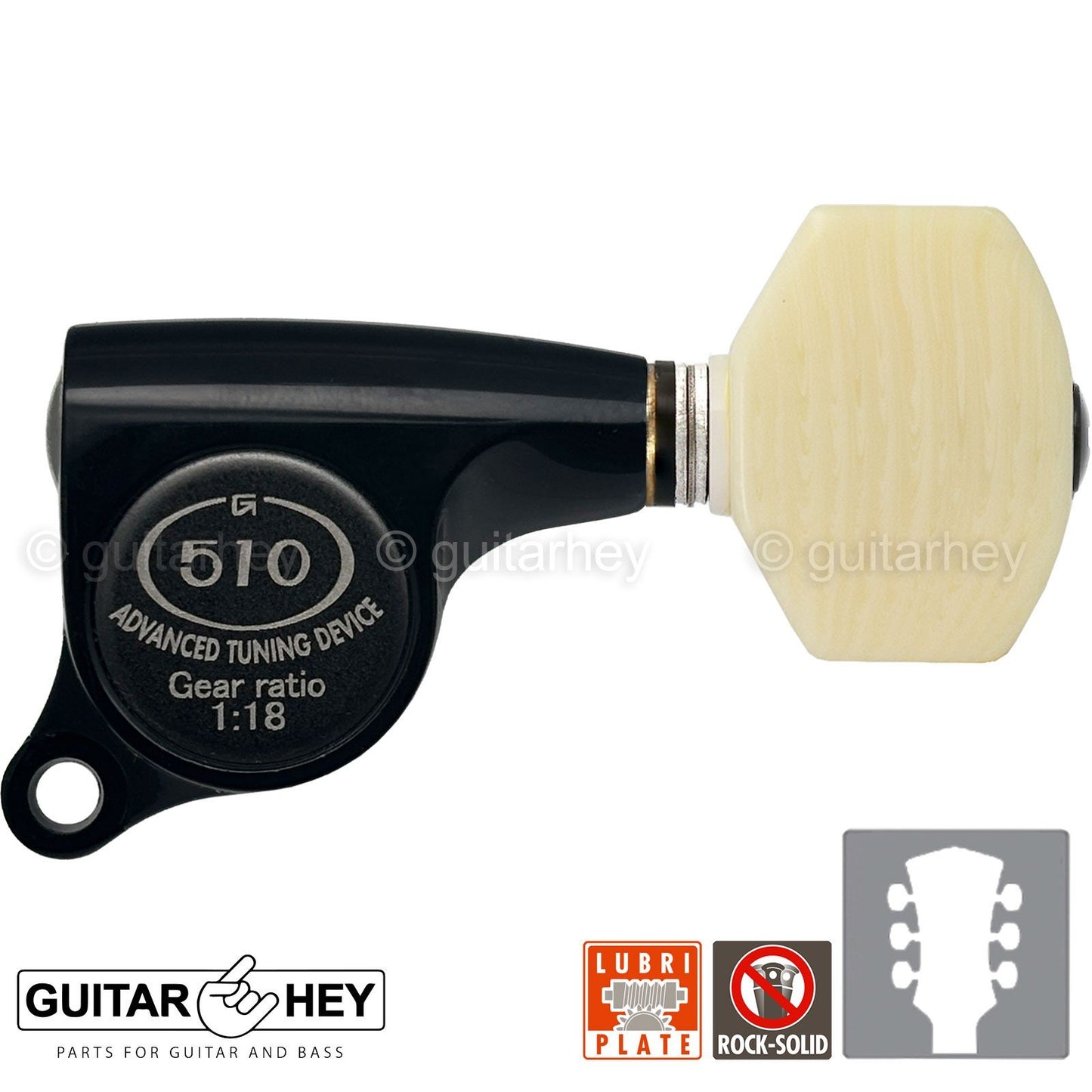NEW Gotoh SGS510Z-M07 L3+R3 Set Mini Tuners IVORY Buttons 1:18 Ratio 3x3 - BLACK