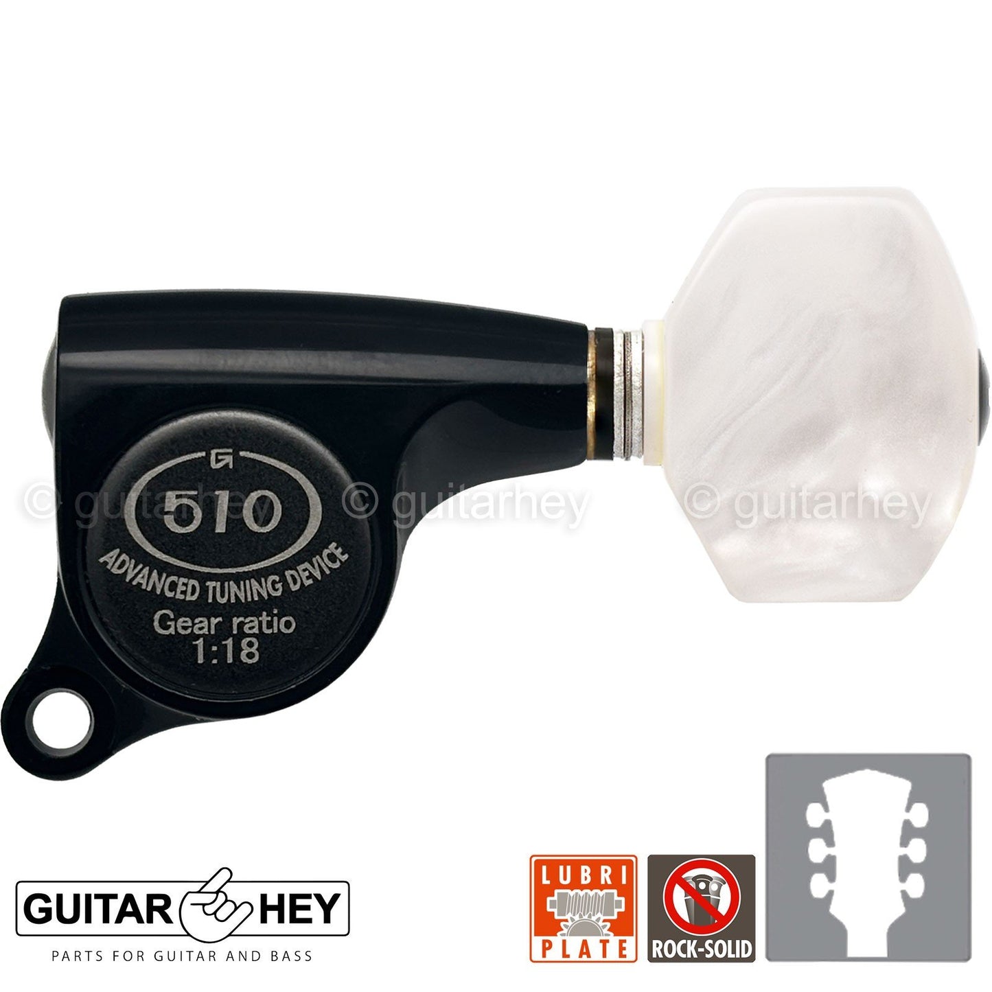 NEW Gotoh SGS510Z-P7 L3+R3 Set Mini Tuners PEARL Buttons 1:18 Ratio 3x3 - BLACK